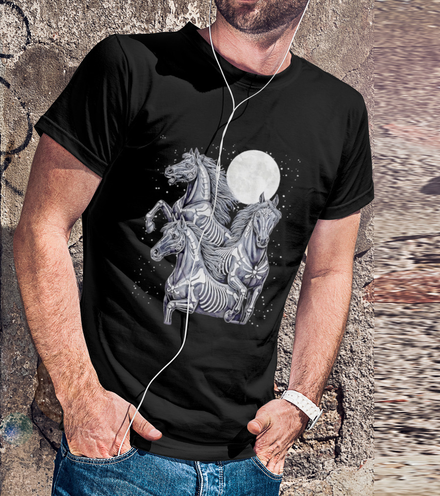 Three Horse Moon Día De Los Muertos Skeleton Horse T-Shirt
