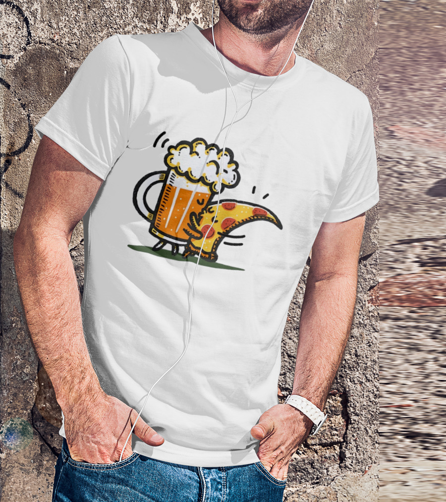 Beer And Pizza A Match Made In Heaven Little Bit Of You Hugging Slice T-Shirt