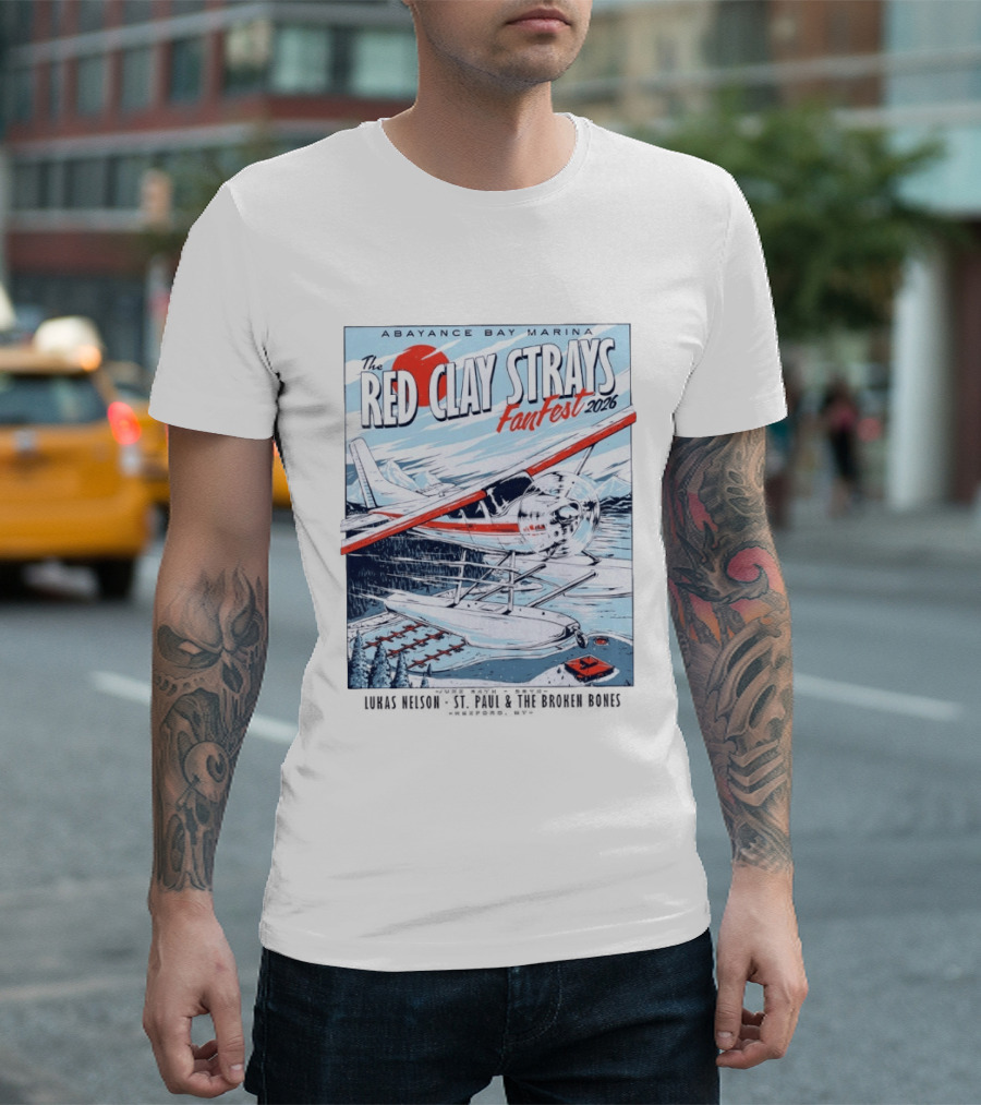 Abayance Bay Marina Red Clay Strays Fan Fest 2026 Rexford Montana Airplane Lake Scene T-Shirt