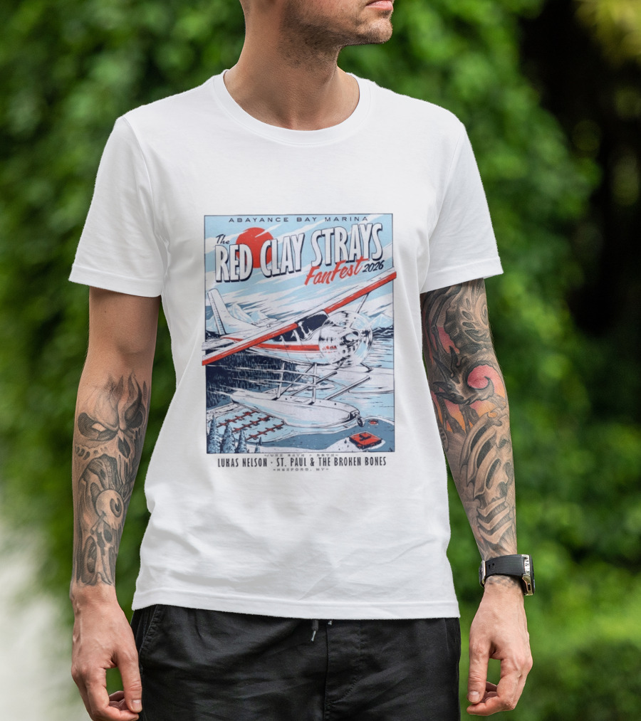 Abayance Bay Marina Red Clay Strays Fan Fest 2026 Rexford Montana Airplane Lake Scene T-Shirt