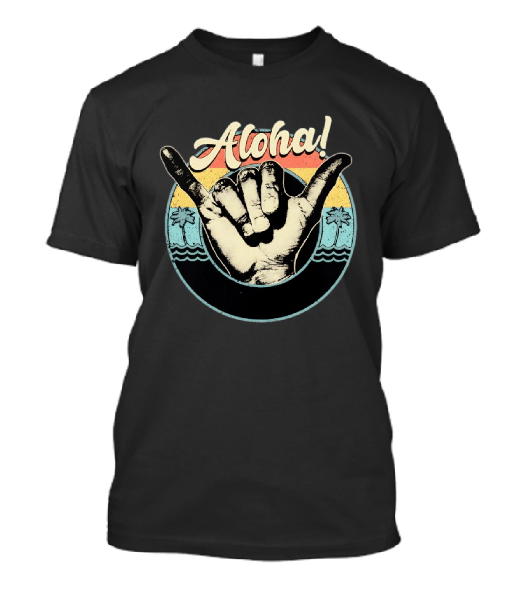 Aloha Shaka Hand Gesture Tropical Sunset With Palm Trees T-Shirt