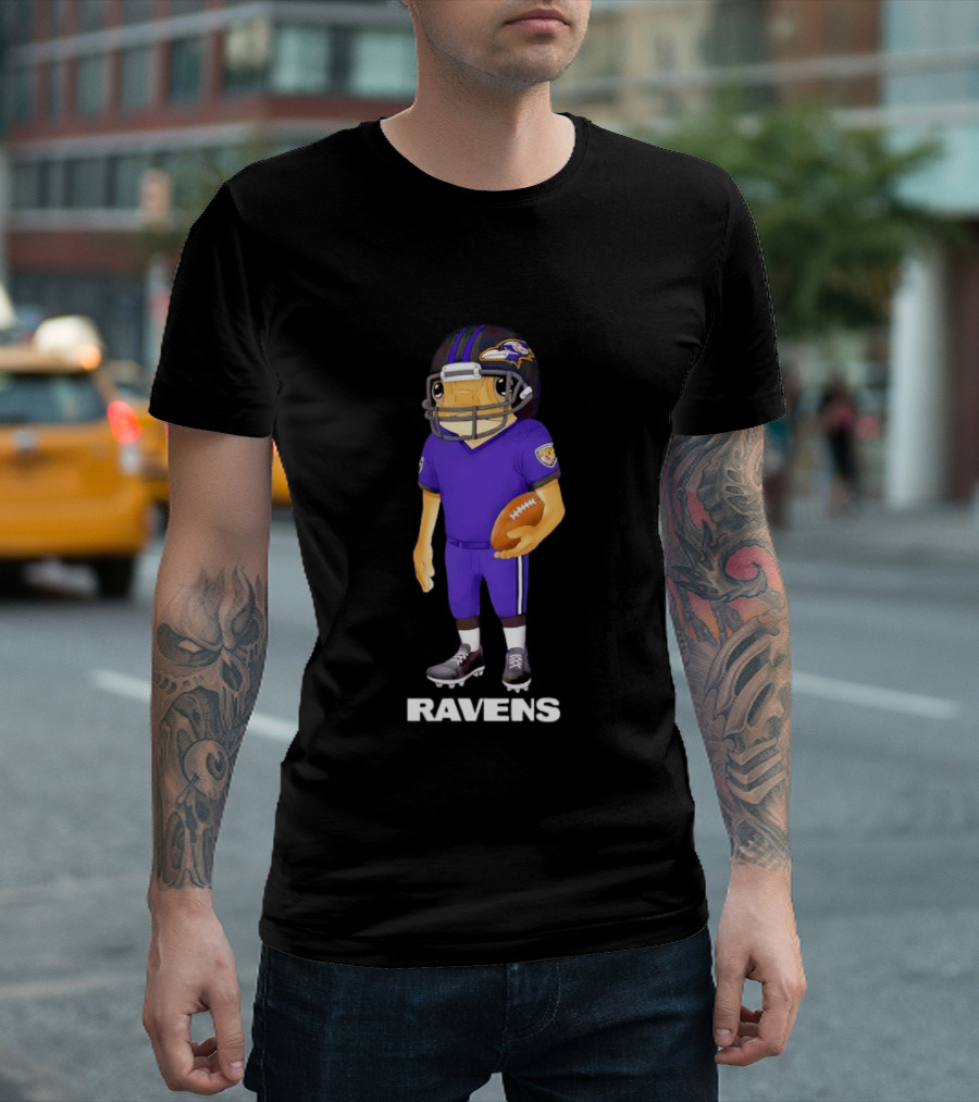Bad Bunny X Baltimore Ravens NFL Collaboration Ravens Football Player T-Shirt