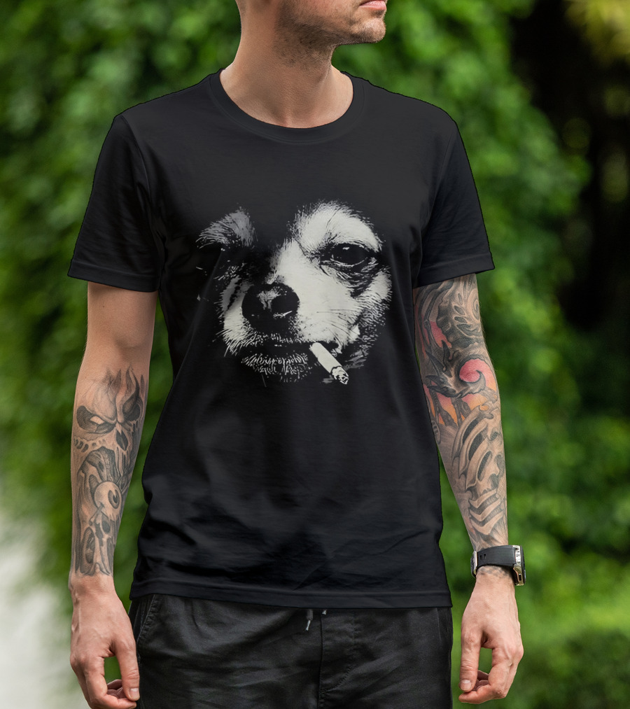 Chihuahua Smoking Cigarette Black And White T-Shirt