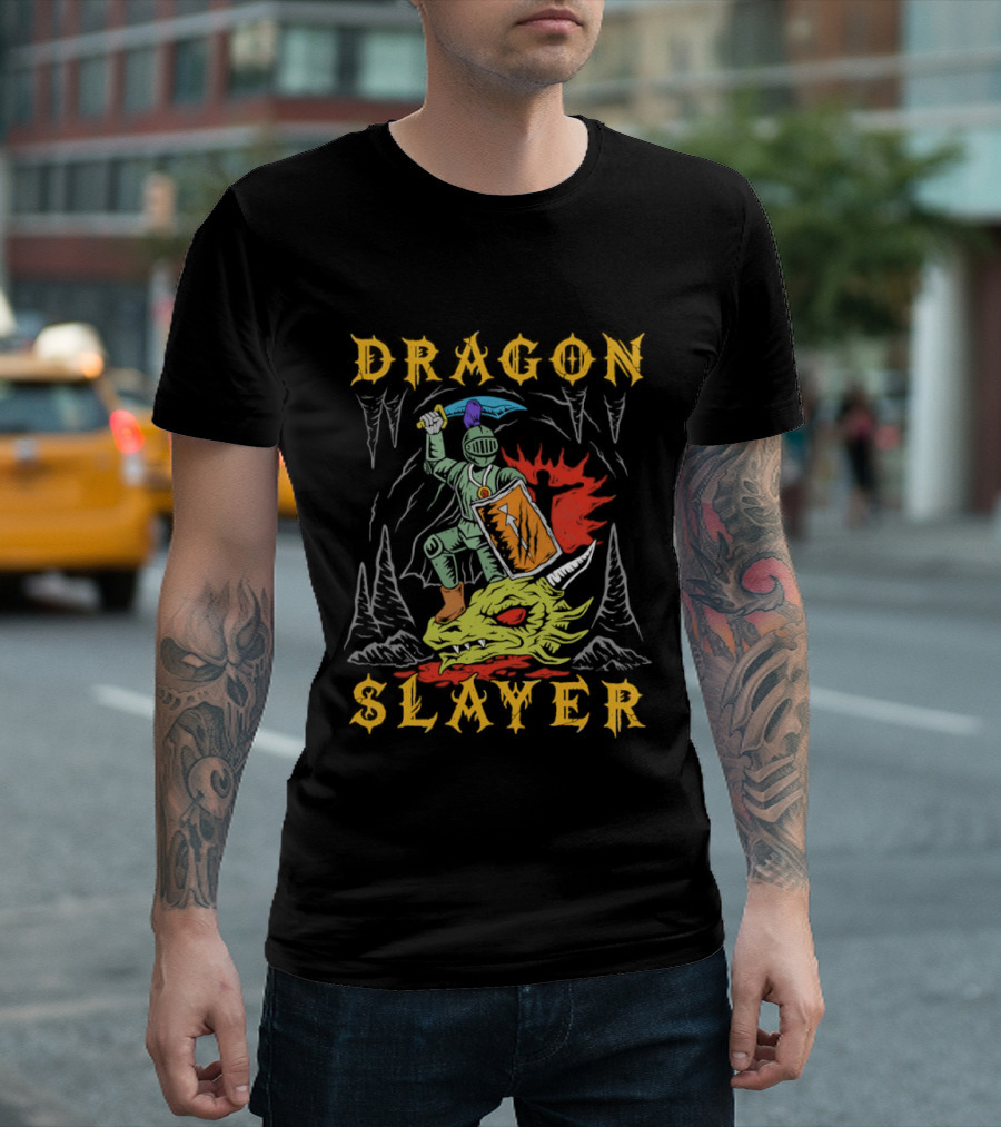 Dragon Slayer Knight Conquering Fiery Beast T-Shirt