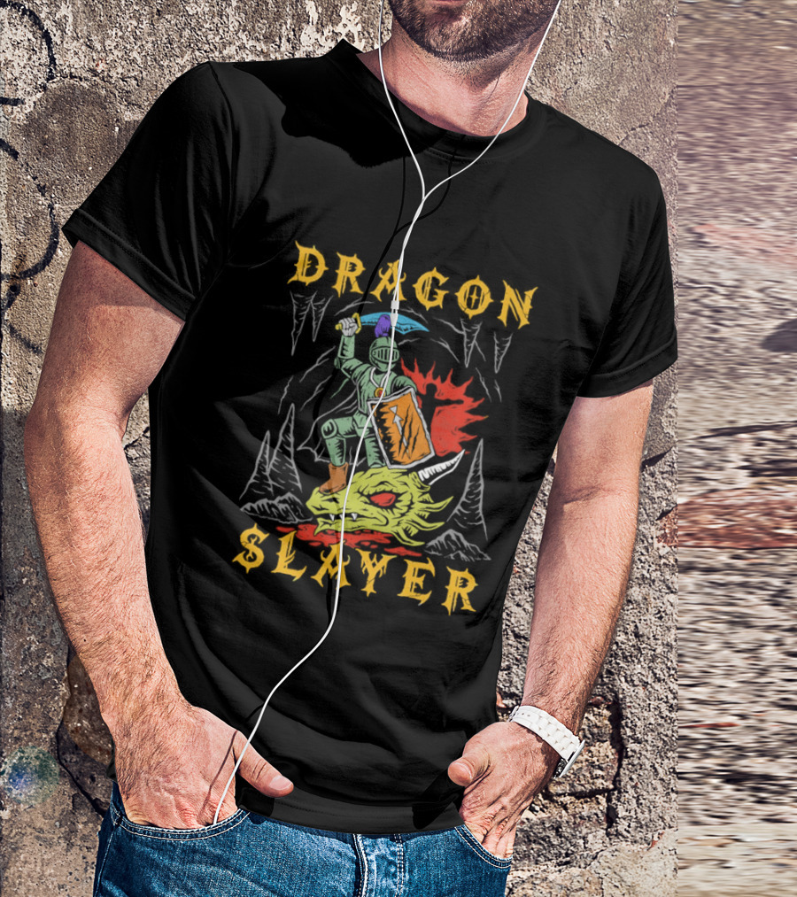 Dragon Slayer Knight Conquering Fiery Beast T-Shirt