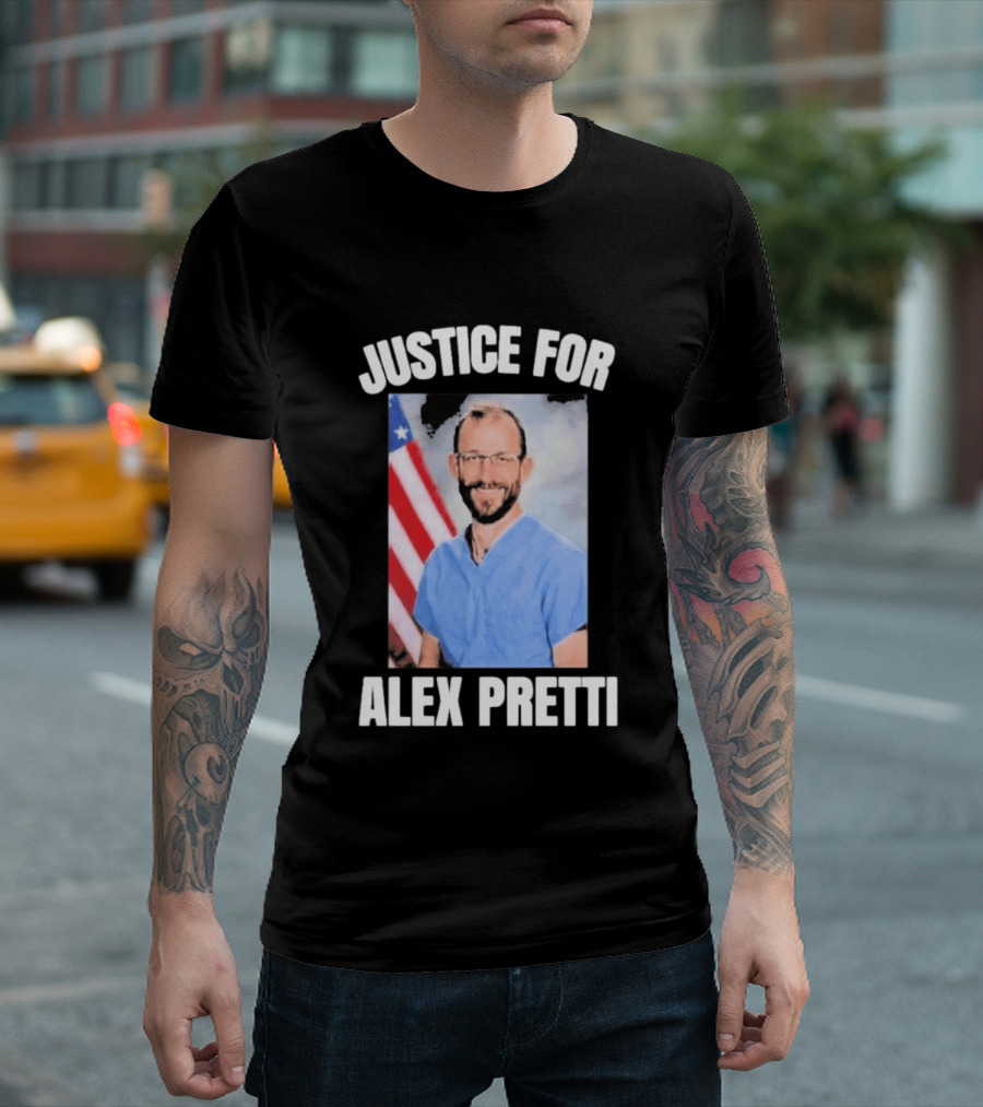 Justice For Alex Pretti American Flag Dedication T-Shirt