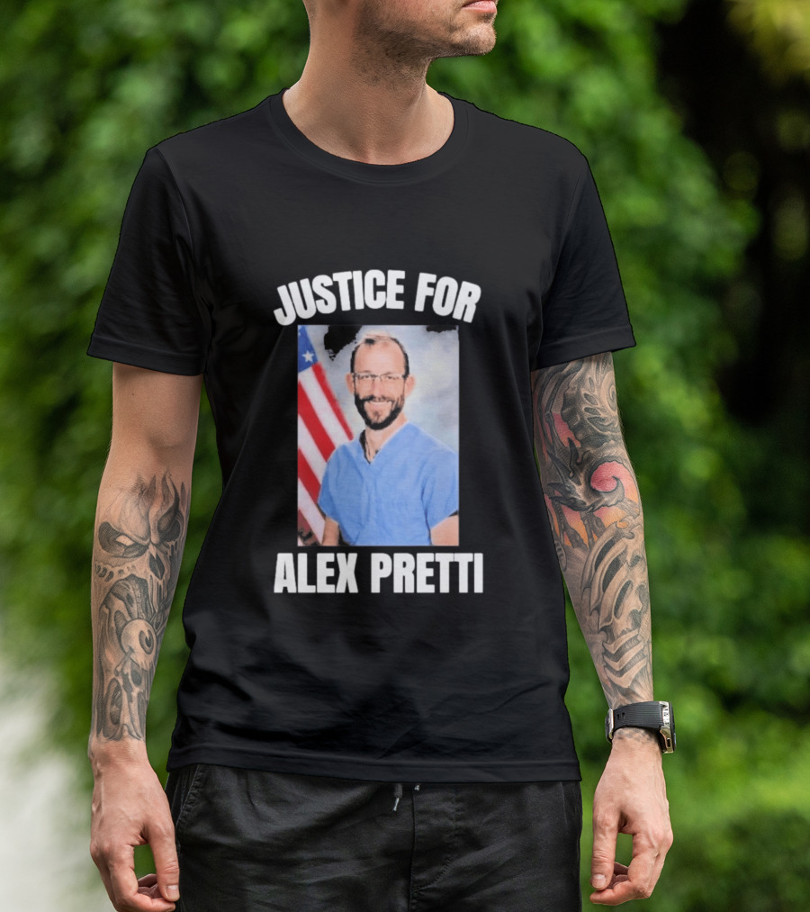Justice For Alex Pretti American Flag Dedication T-Shirt