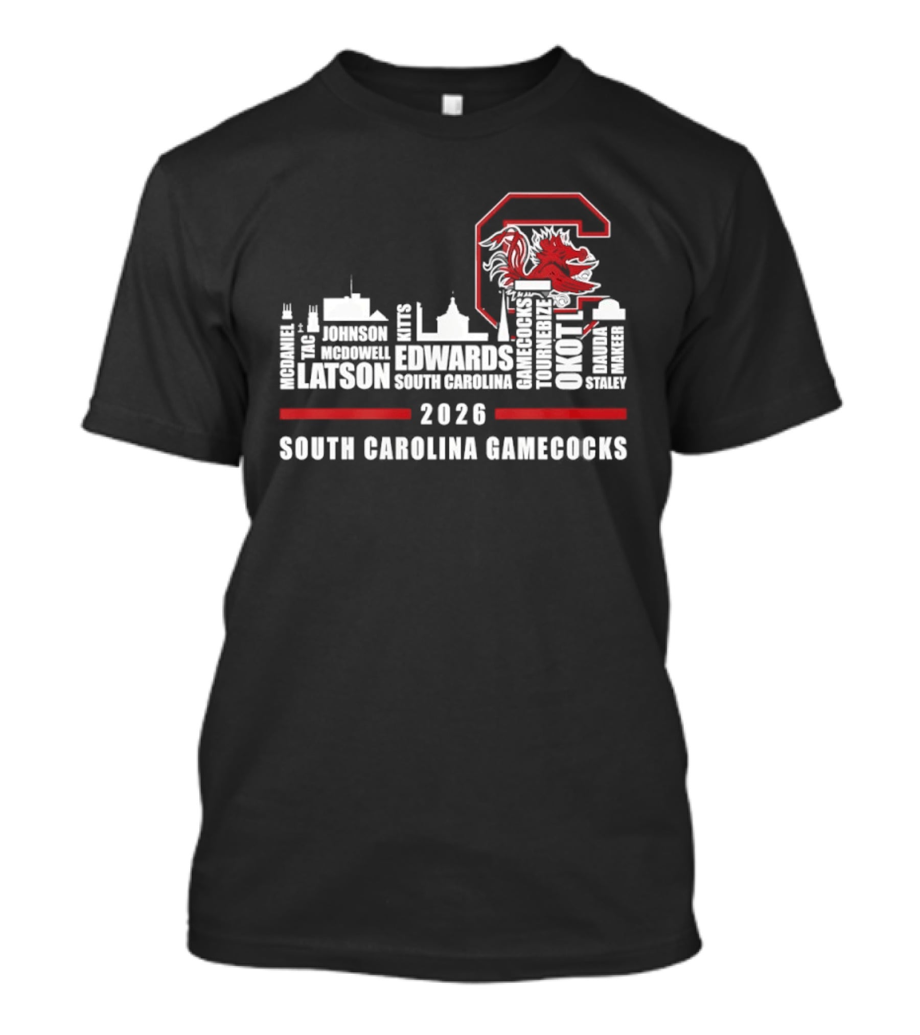 South Carolina Gamecocks 2026 City Skyline Players Names T-Shirt