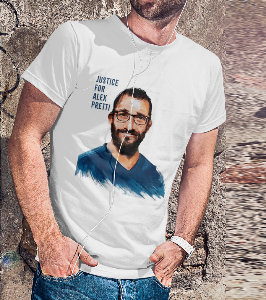 Justice For Alex Pretti Painting Portrait With Glasses And Blue T-Shirt