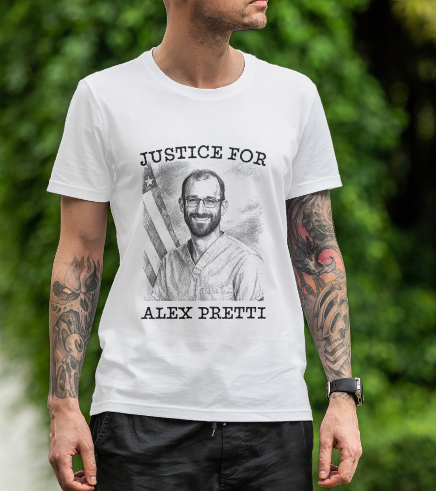 Justice For Alex Pretti Abolish ICE Protest With American Flag T-Shirt