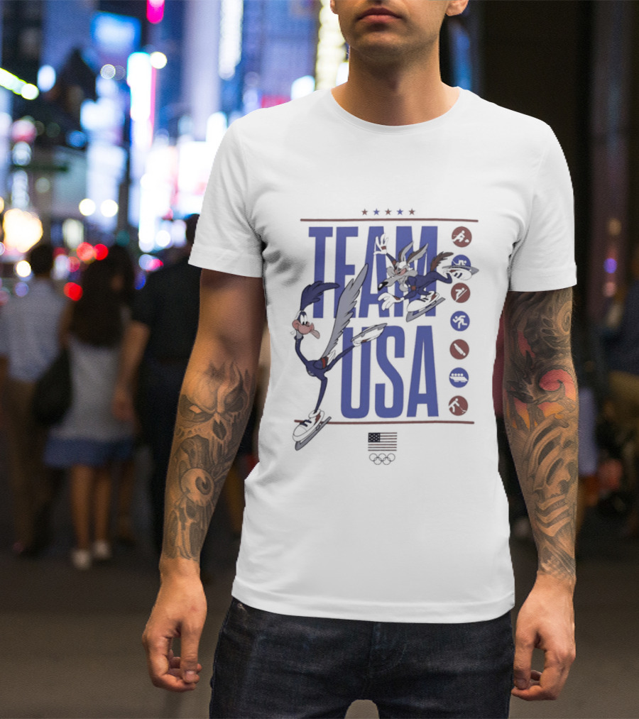 Team USA Looney Tunes Characters Ice Skating T-Shirt