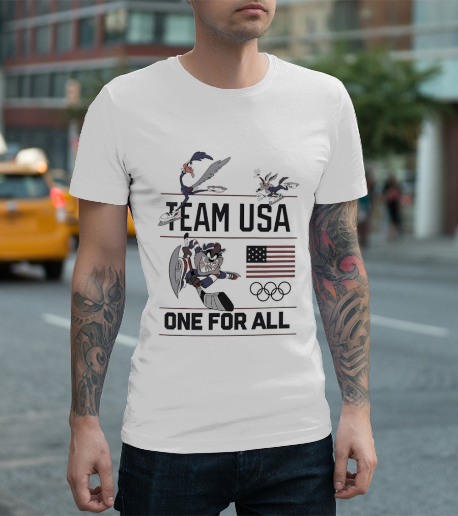 Team USA Looney Tunes One For All Olympics Characters American Flag T-Shirt