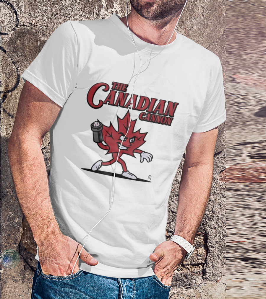 The Canadian Cannon Maple Leaf Character Baseball T-Shirt