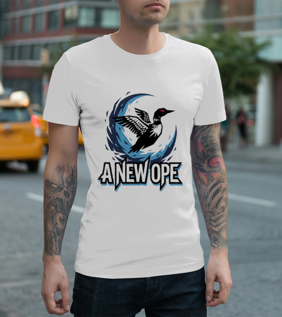 A New Ope Loon Bird Silhouette In Blue Moon Sky T-Shirt