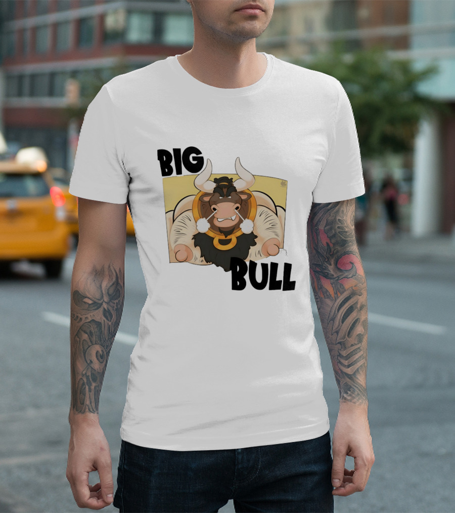 Big Bull Bara Male Minotaur Cartoon Whimsical Horned T-Shirt