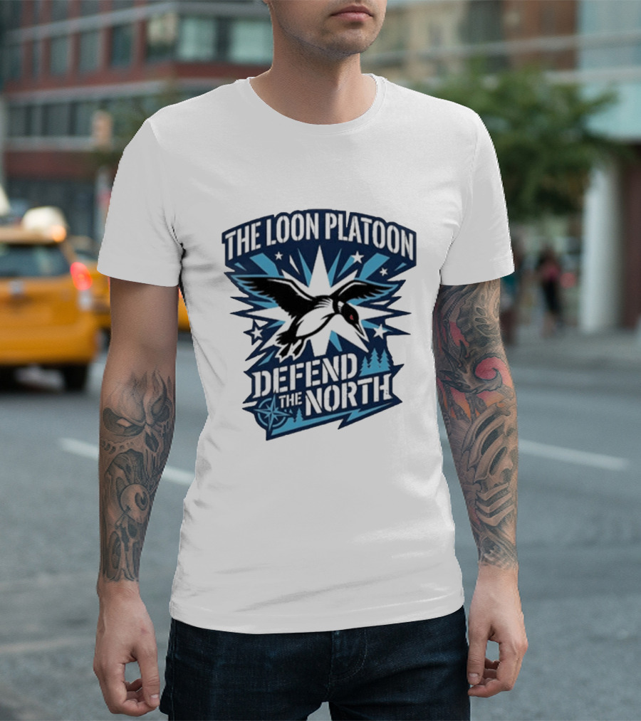 The Loon Platoon Defend The North Bold Rebel Loon Starburst Forest T-Shirt