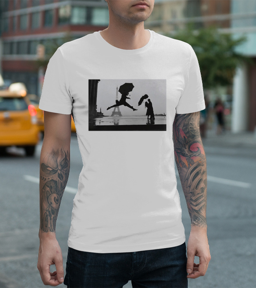 Umbrella Jump Paris Eiffel Tower Elliott Erwitt 1989 T-Shirt