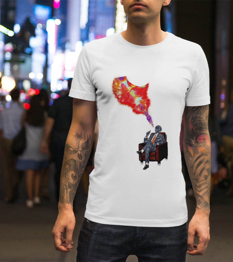 Finished Quazar Smoking Cosmic Alien In Suit With Colorful Smoke T-Shirt