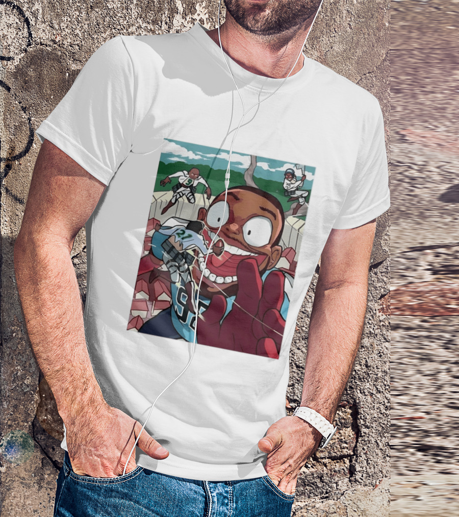 Seattle Seahawks Titan Down Football Cartoon Action Scene T-Shirt