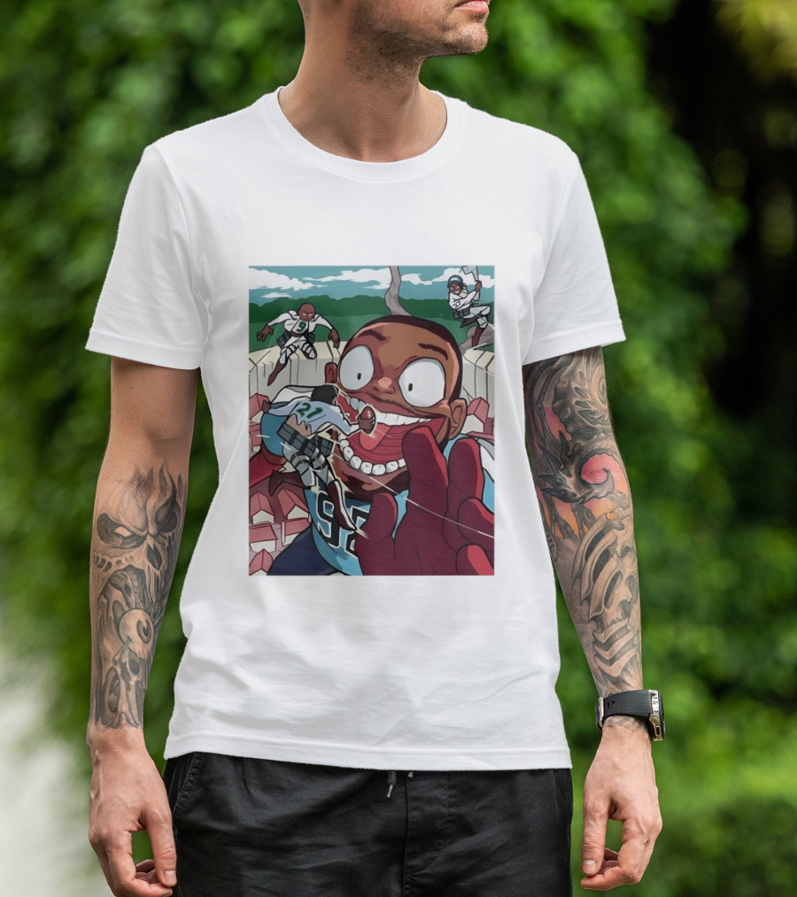 Seattle Seahawks Titan Down Football Cartoon Action Scene T-Shirt