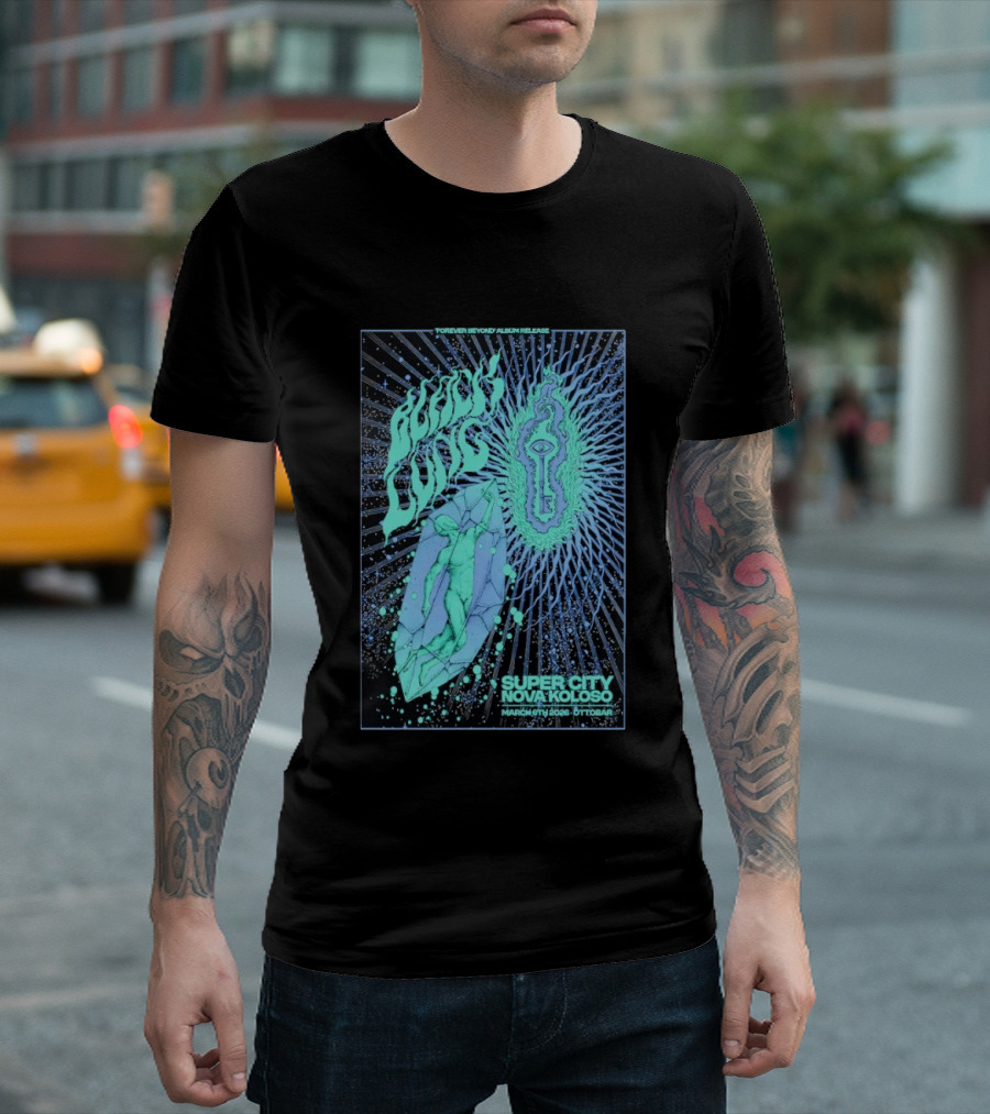 Black Lung Forever Beyond Album Release Super City Novokoloso Mar 6 2026 Widget Person Keyhole Vision Cosmos T-Shirt