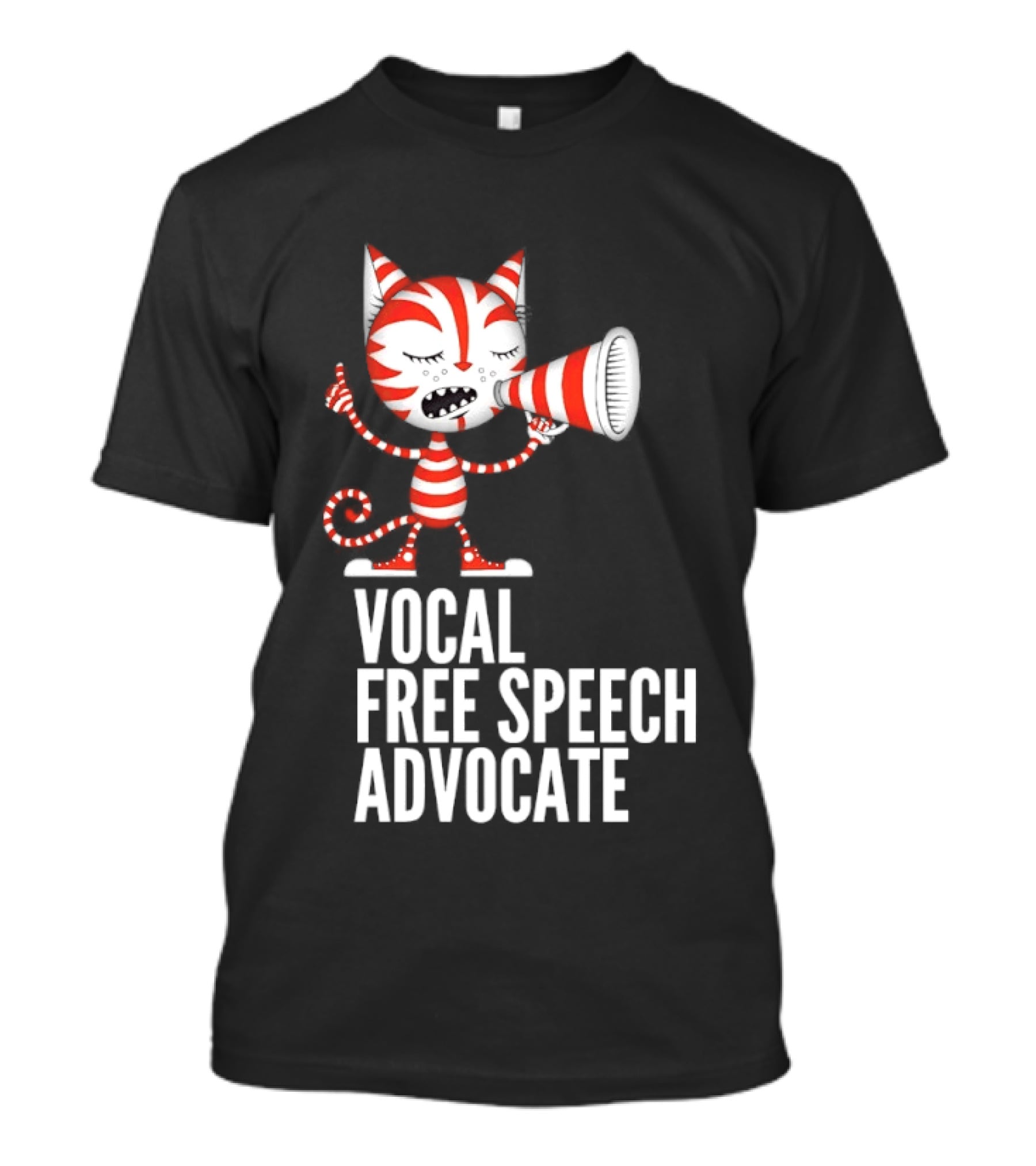 Cat Vocal Free Speech Advocate Megaphone Red Striped T-Shirt