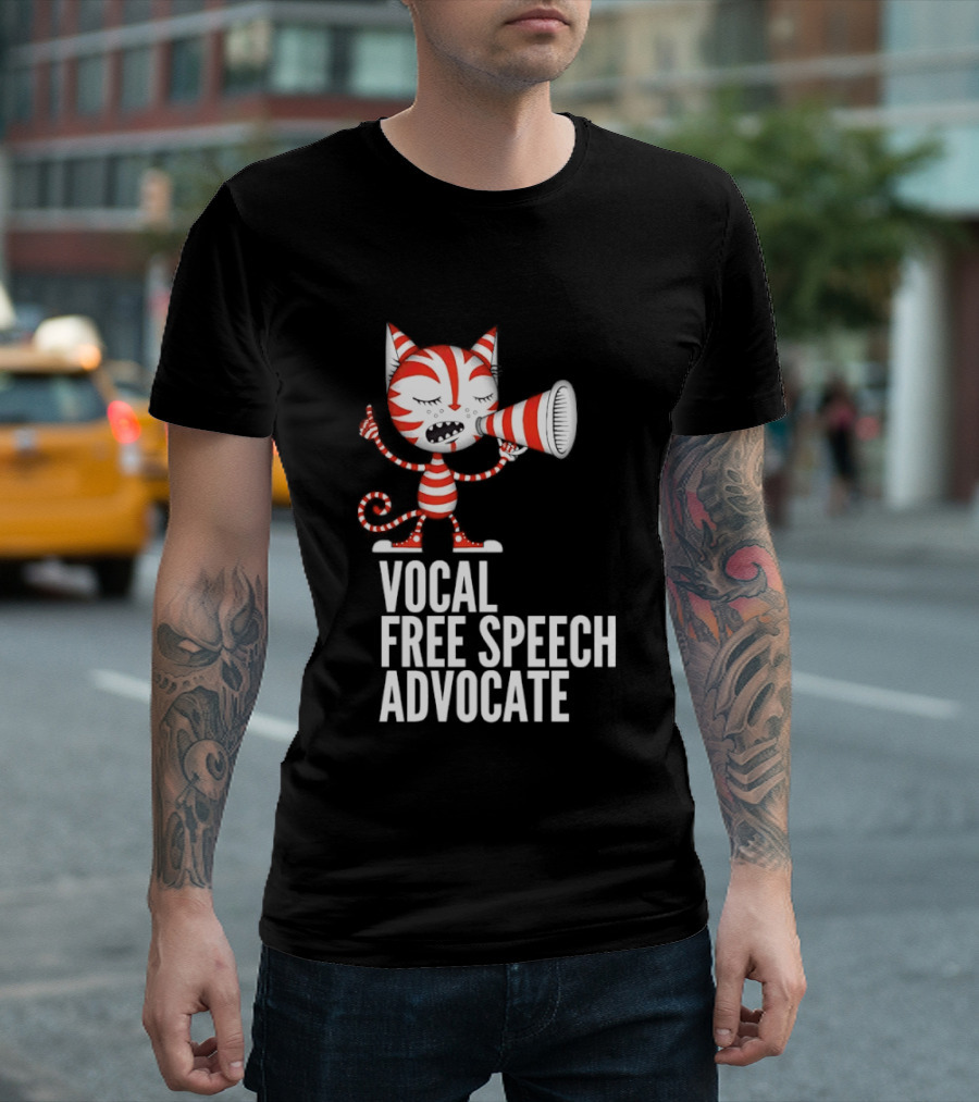 Cat Vocal Free Speech Advocate Megaphone Red Striped T-Shirt