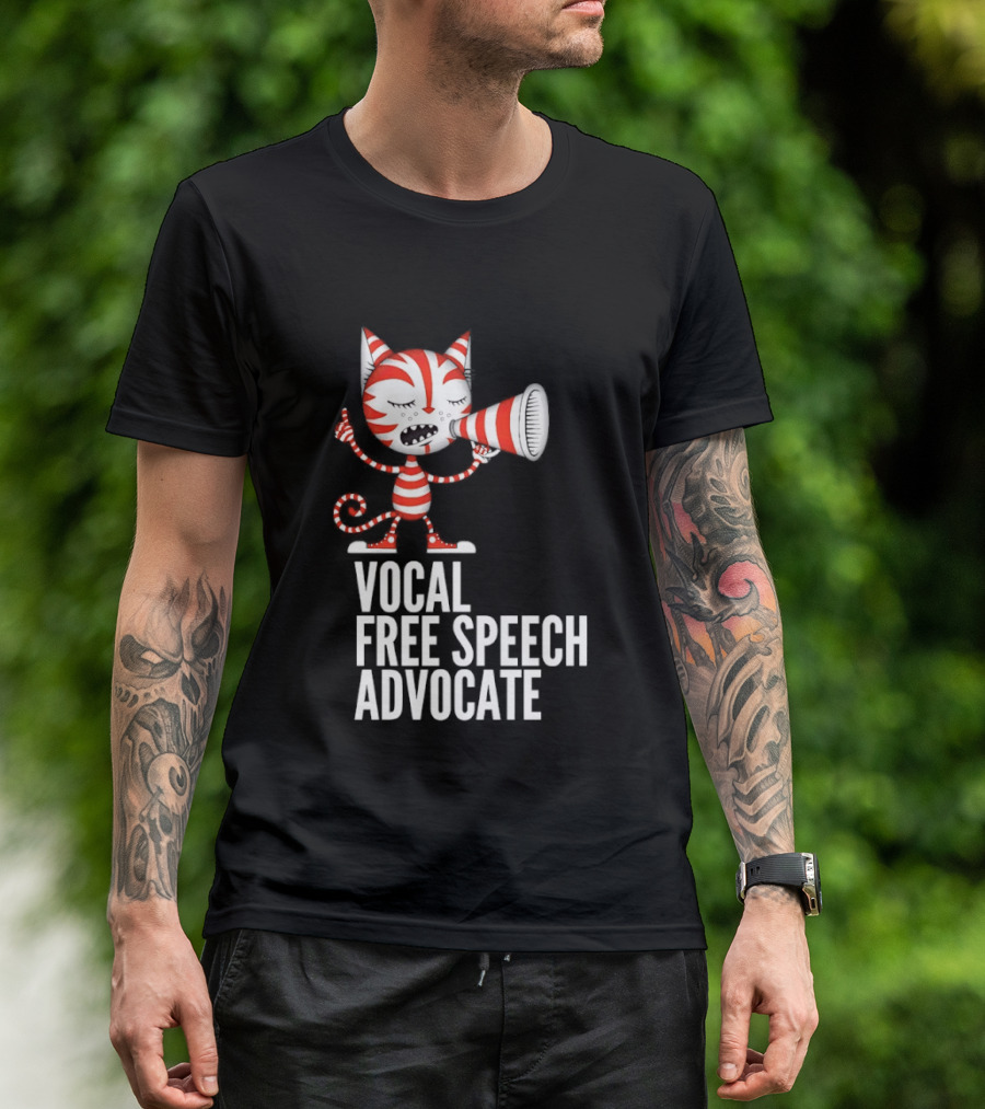 Cat Vocal Free Speech Advocate Megaphone Red Striped T-Shirt