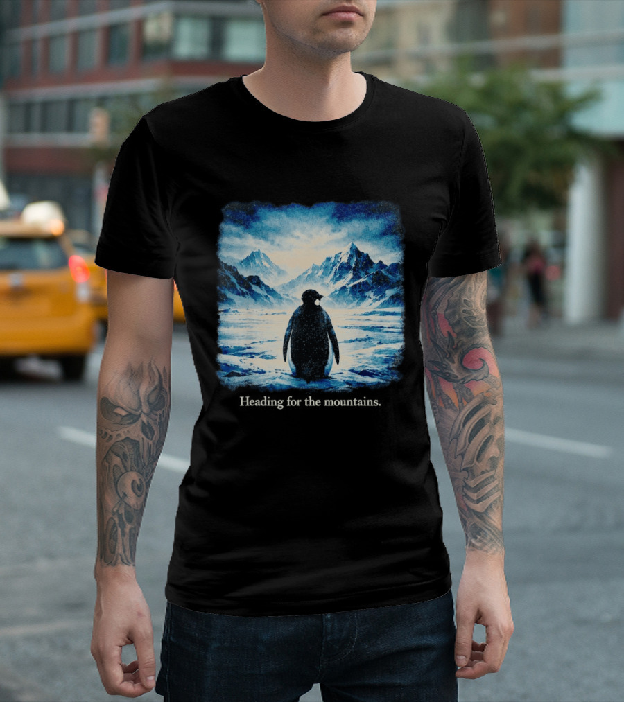 Penguin But Why Heading For The Mountains Scenic Landscape T-Shirt