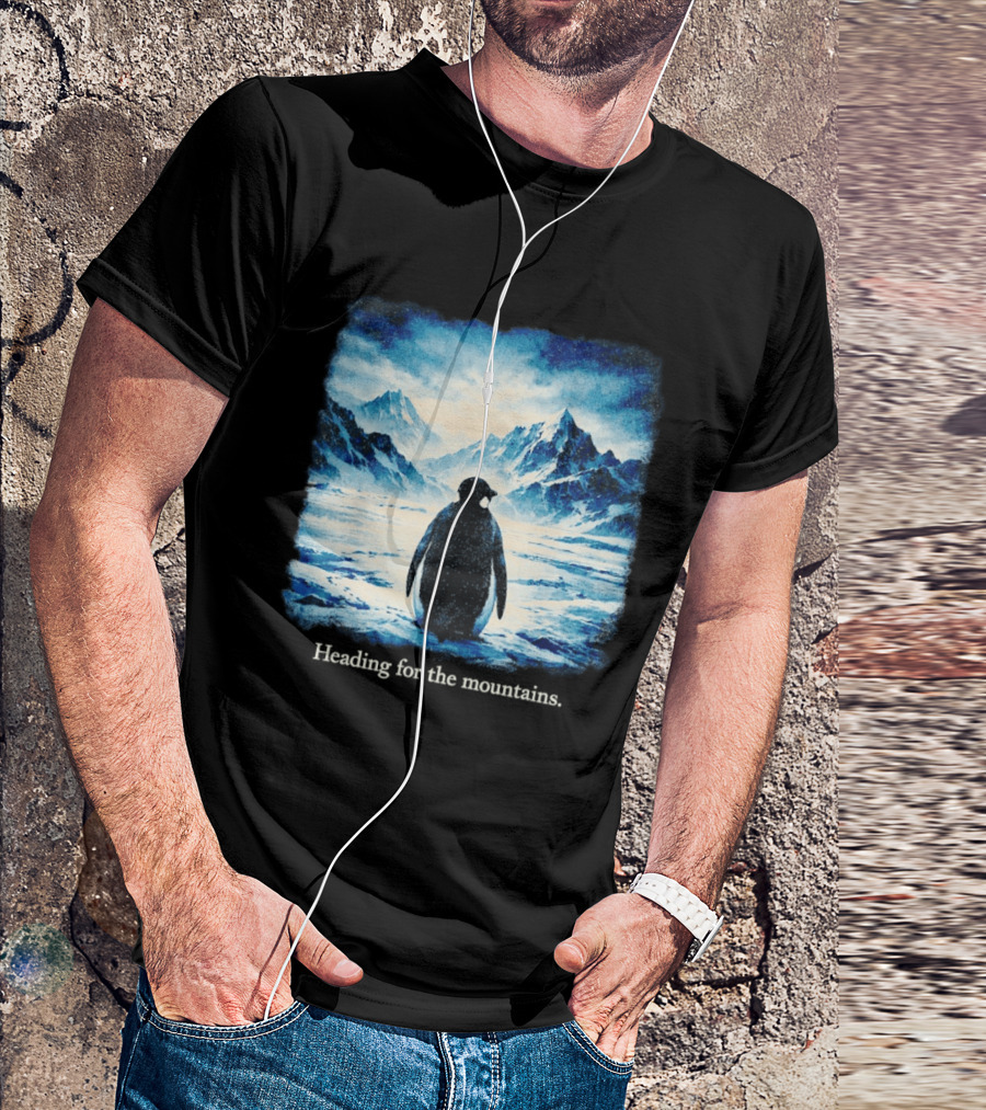 Penguin But Why Heading For The Mountains Scenic Landscape T-Shirt