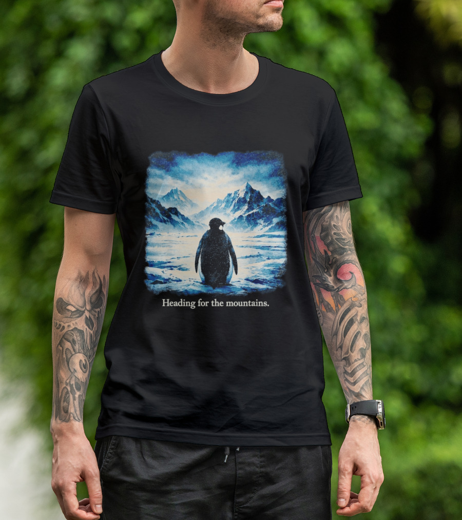 Penguin But Why Heading For The Mountains Scenic Landscape T-Shirt