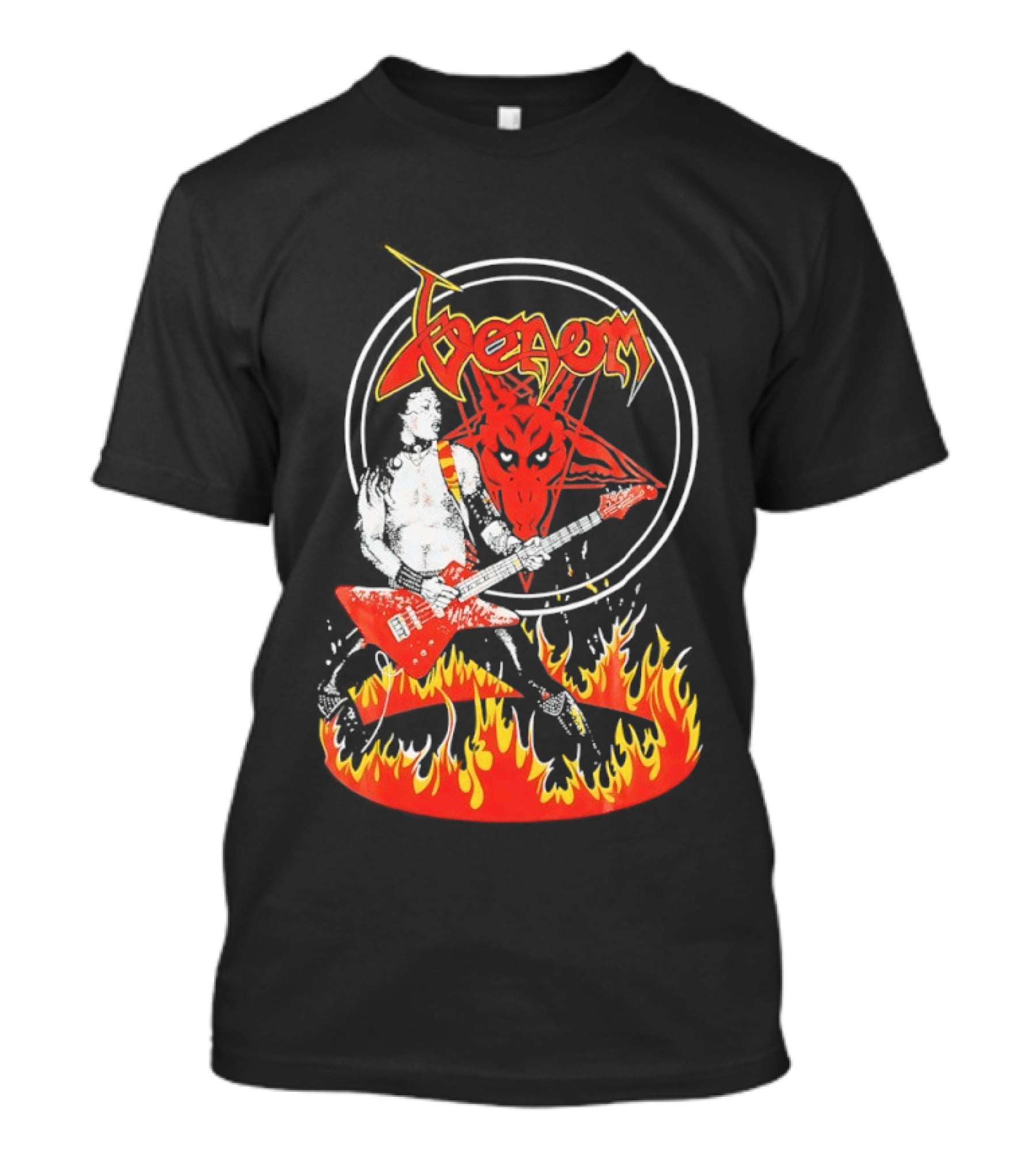 Venom Red Demon Guitarist Flaming Circle T-Shirt