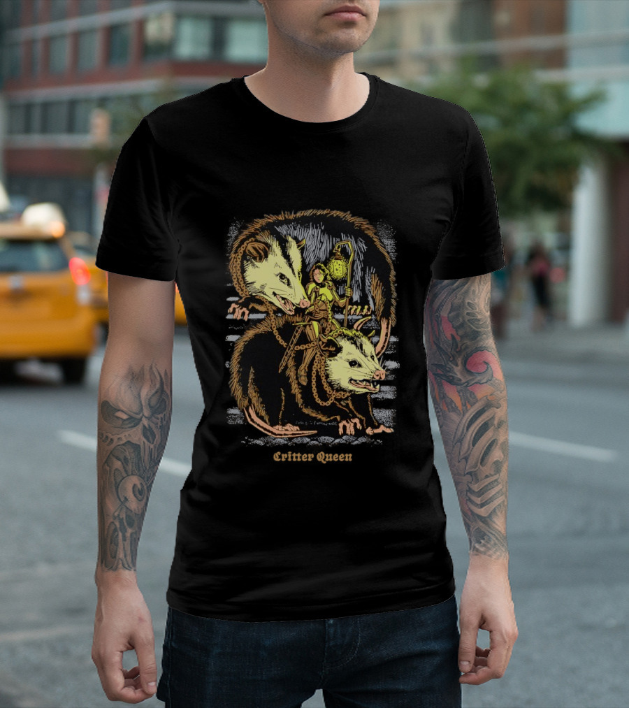 Women Riding Opossum Critter With Lantern And Chains T-Shirt