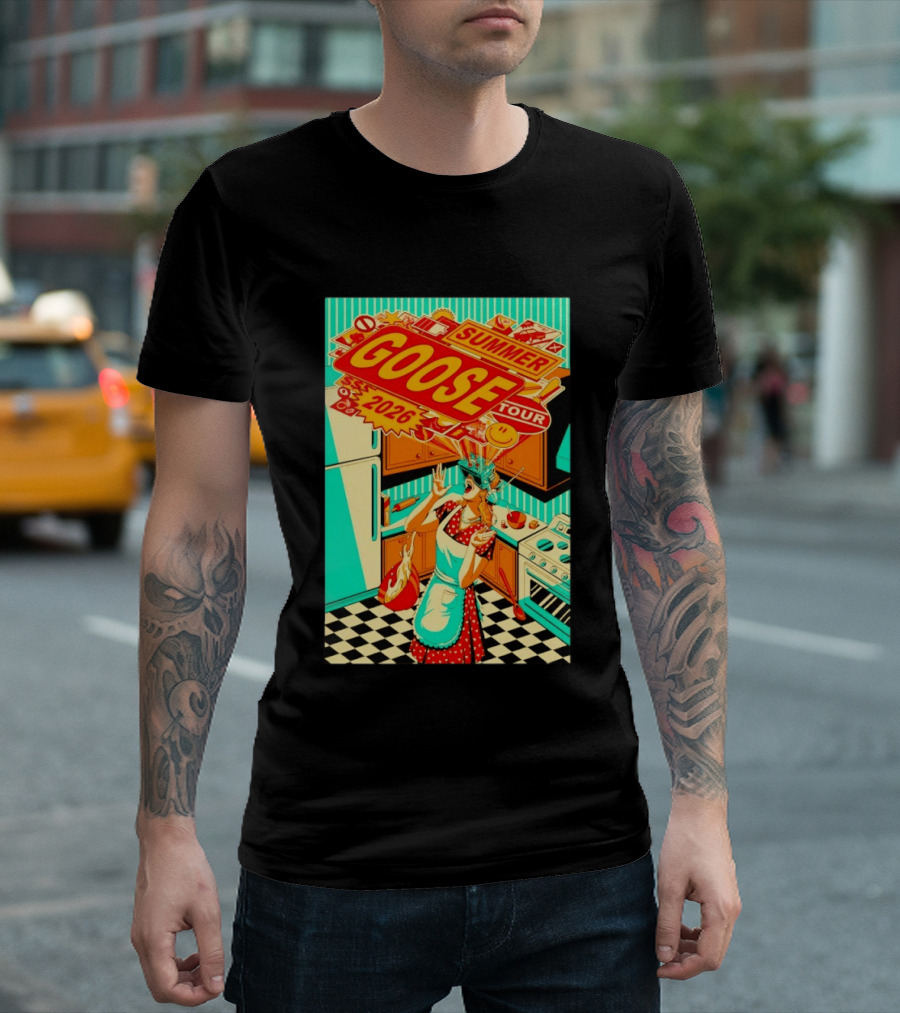 Goose Summer 2026 Tour Retro Kitchen Chaos With Surprised Housewife T-Shirt