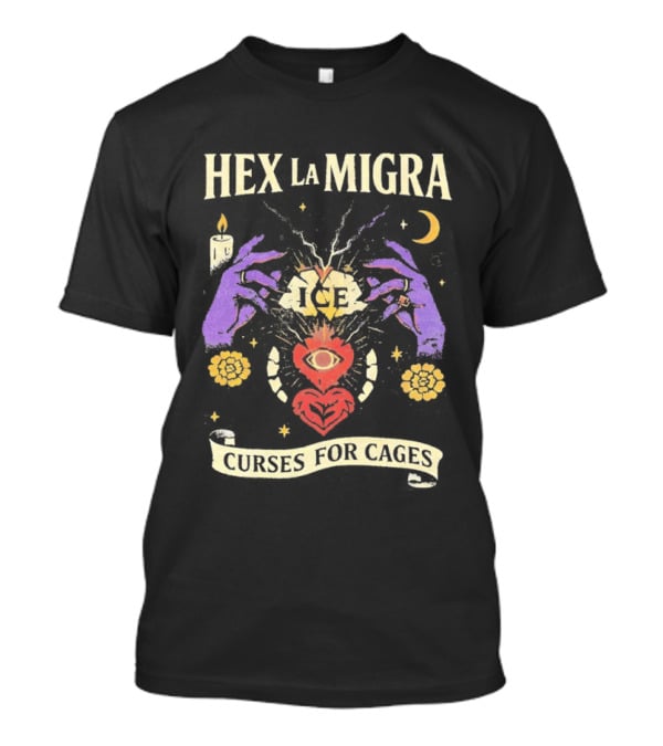 Hex La Migra Curses For Cages Eye Heart Moon Candle Sun Hands T-Shirt