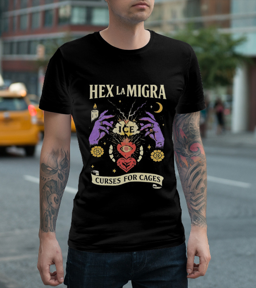 Hex La Migra Curses For Cages Eye Heart Moon Candle Sun Hands T-Shirt