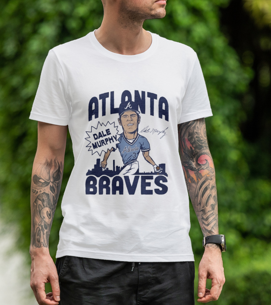 Atlanta Braves Dale Murphy Cartoon Autograph Skyline Baseball T-Shirt
