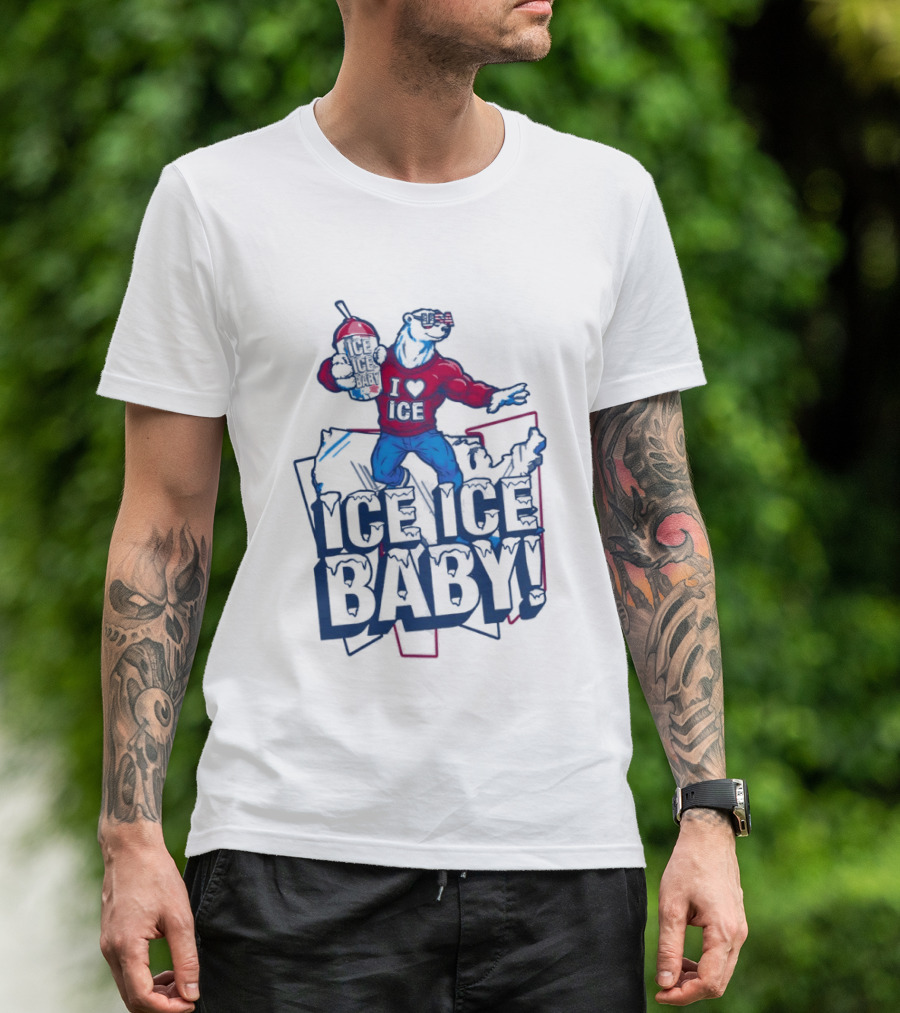I Love ICE Ice Baby Cool Polar Bear Holding Drink T-Shirt