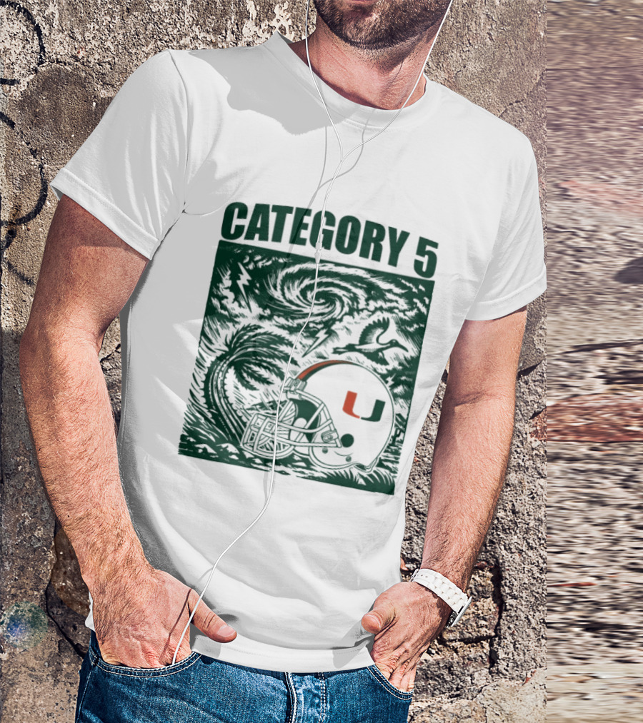 Miami Hurricanes Category 5 Helmet Storm Football T-Shirt