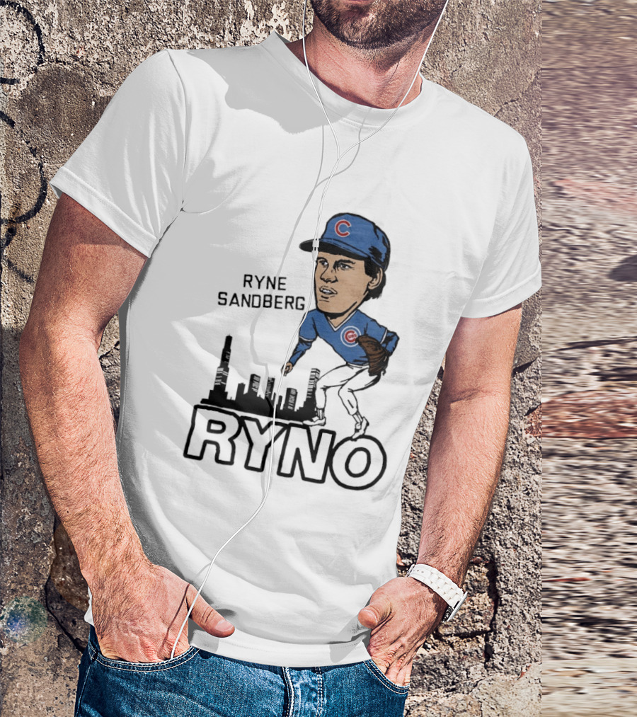 Ryne Sandberg Ryno Chicago Cubs Cartoon Skyline T-Shirt