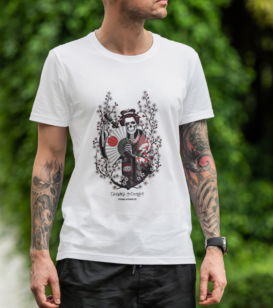Skeleton Powell Peralta Sakura Yosozumi Samurai With Roses And Fan T-Shirt