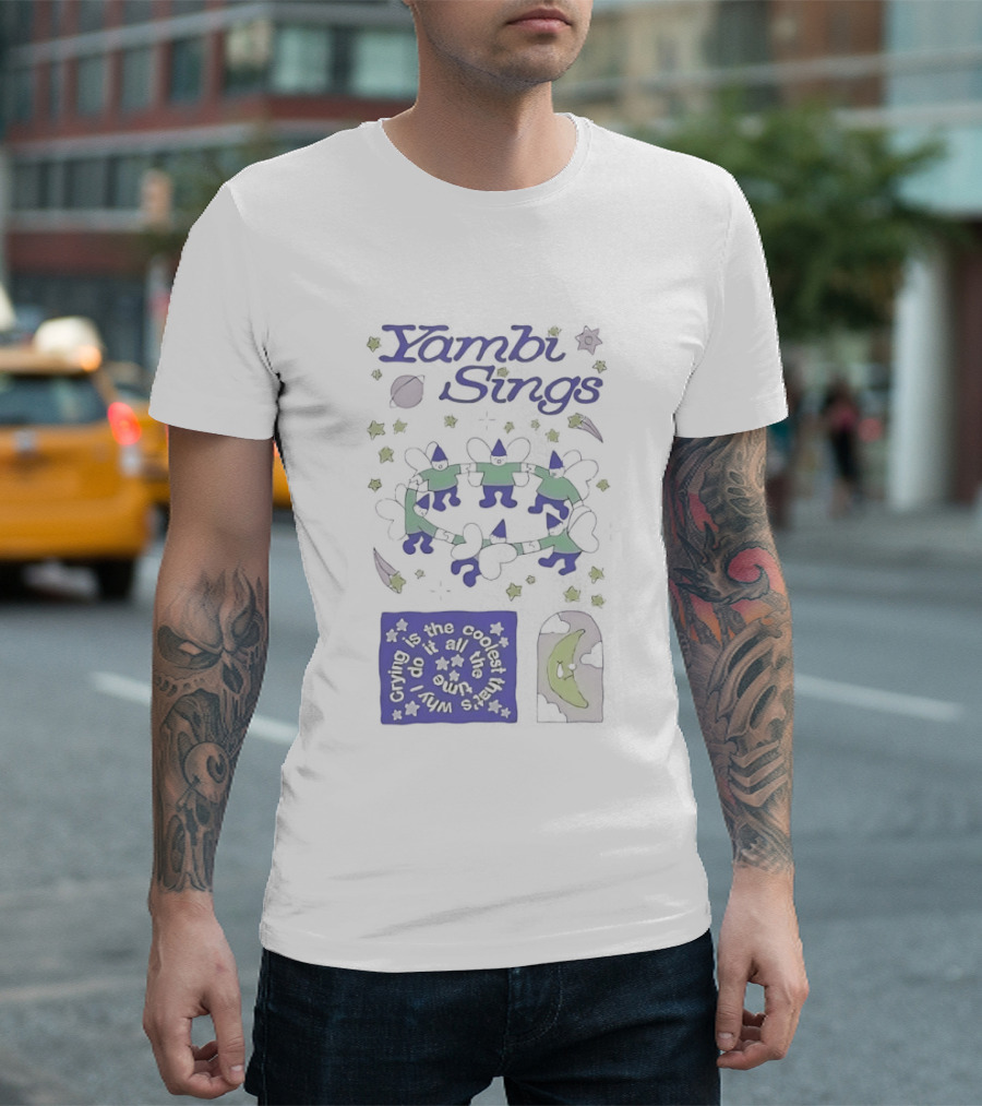 Yambi Sings Crying Is The Coolest I Do It All The Time Moon And Stars Cats T-Shirt