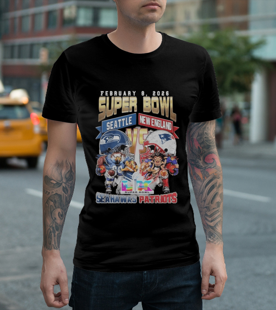 Seahawks Patriots February 8 2026 Super Bowl LX Seattle New England Matchup T-Shirt