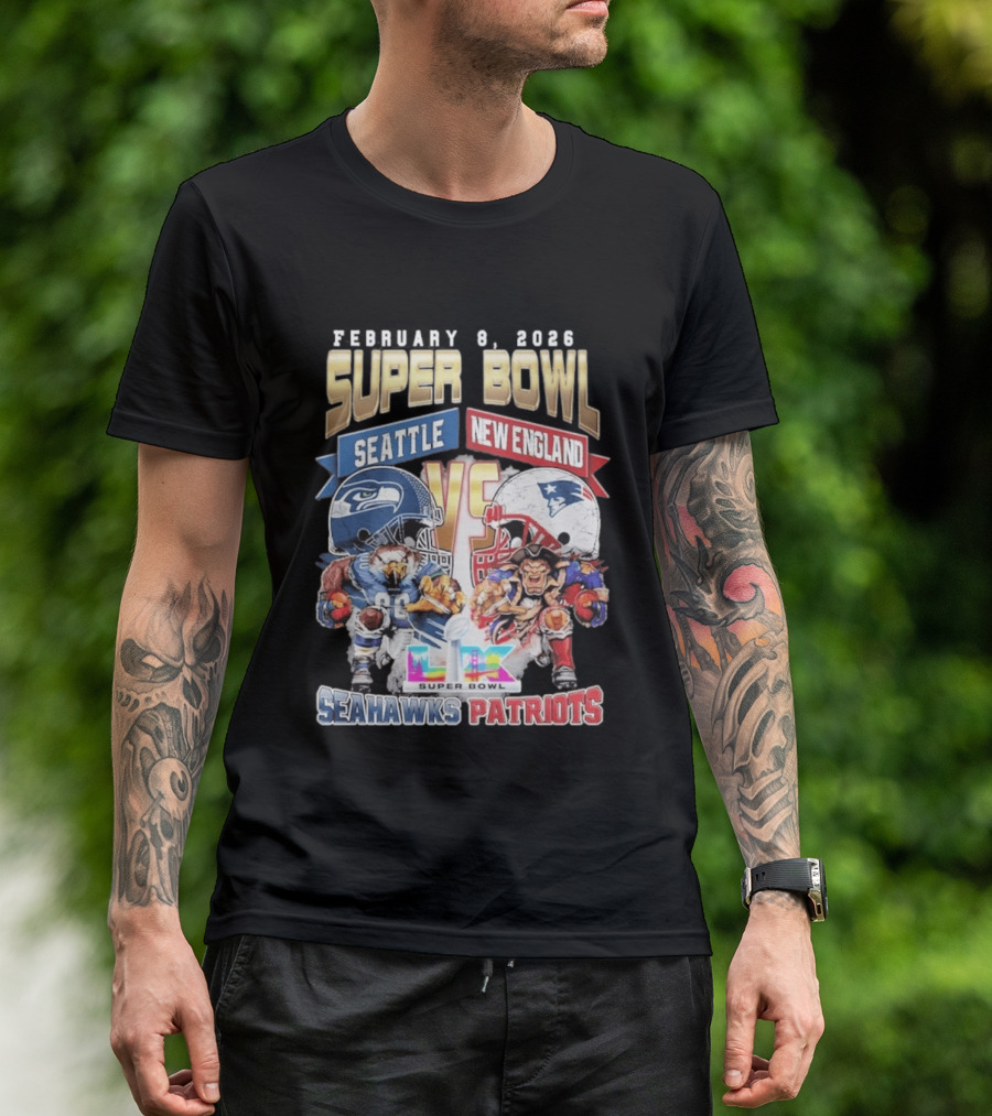 Seahawks Patriots February 8 2026 Super Bowl LX Seattle New England Matchup T-Shirt