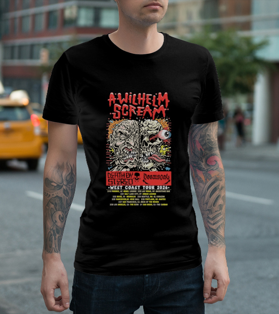 A Wilhelm Scream West Coast Tour 2026 Skull Brain Band Dates California Nevada Washington T-Shirt