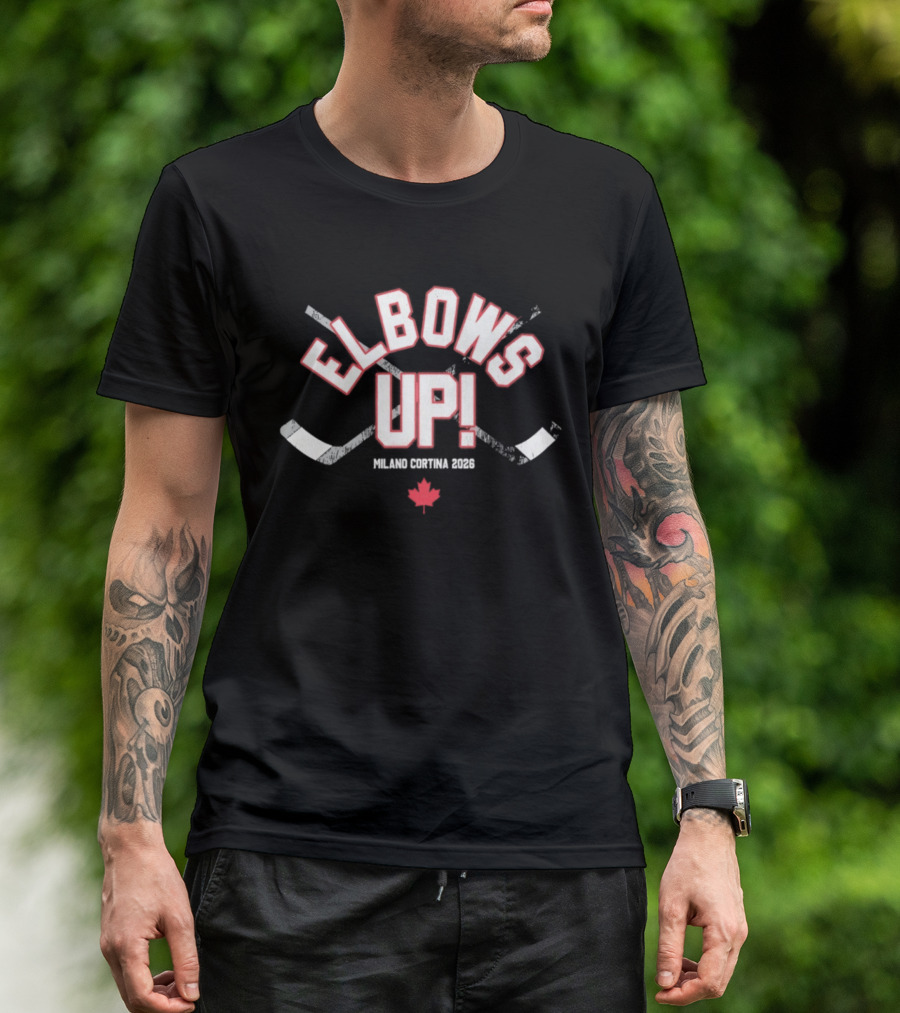 Elbows Up Hockey Canada Maple Leaf Milano Cortina 2026 T-Shirt