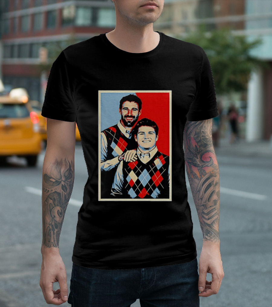 Mike Vrabel Drake Maye New England Patriots Football Hope Iconic Argyle Sweater T-Shirt