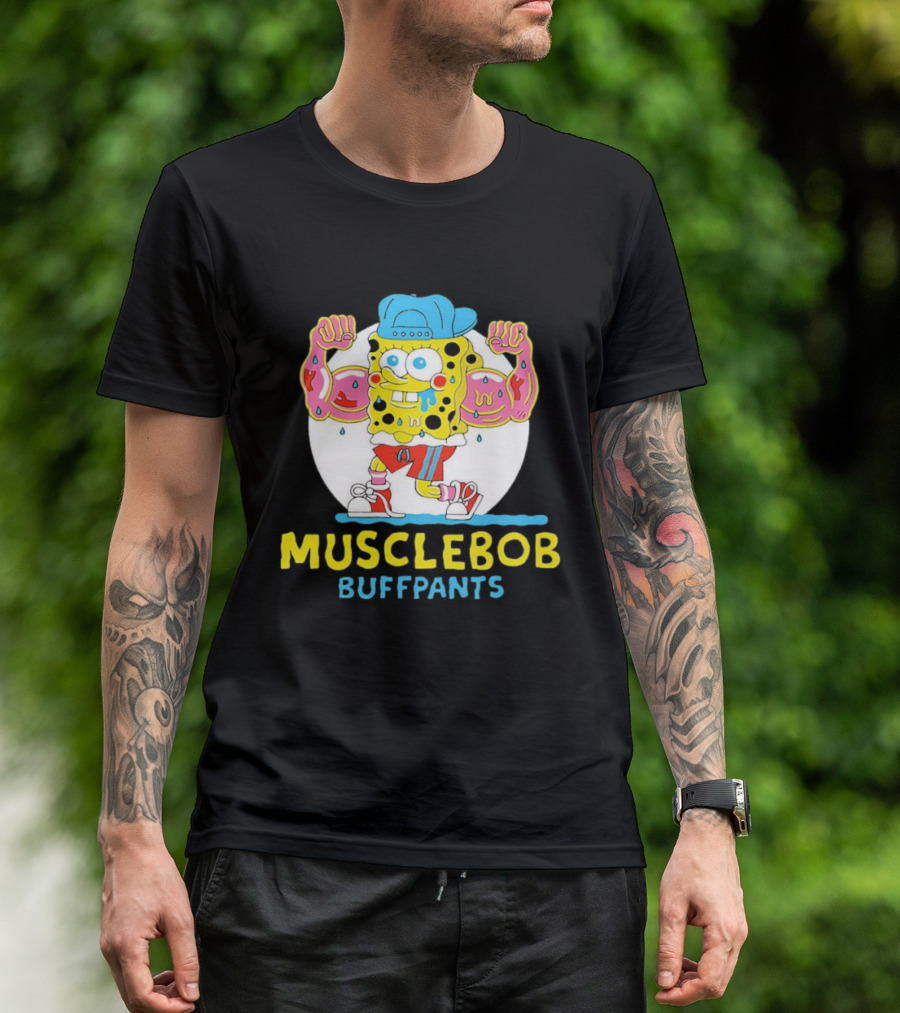 Musclebob Buffpants Flexing Cartoon Character Vibrant Athletic T-Shirt
