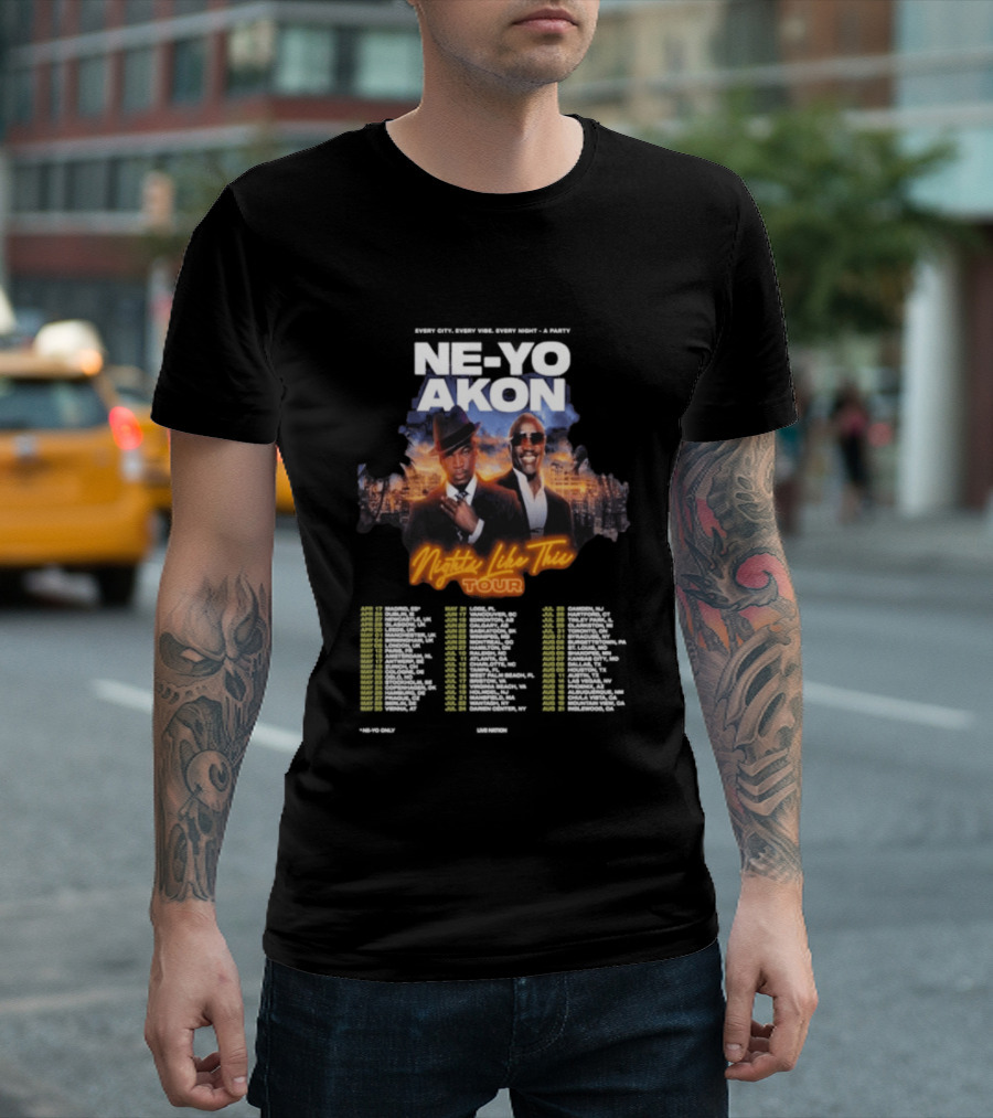 Ne Yo Akon Nights Like This Tour 2026 Dates City Skyline T-Shirt