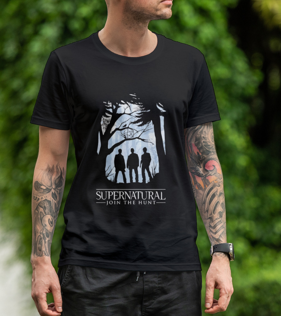 Supernatural Join The Hunt Silhouettes In Forest Scene T-Shirt
